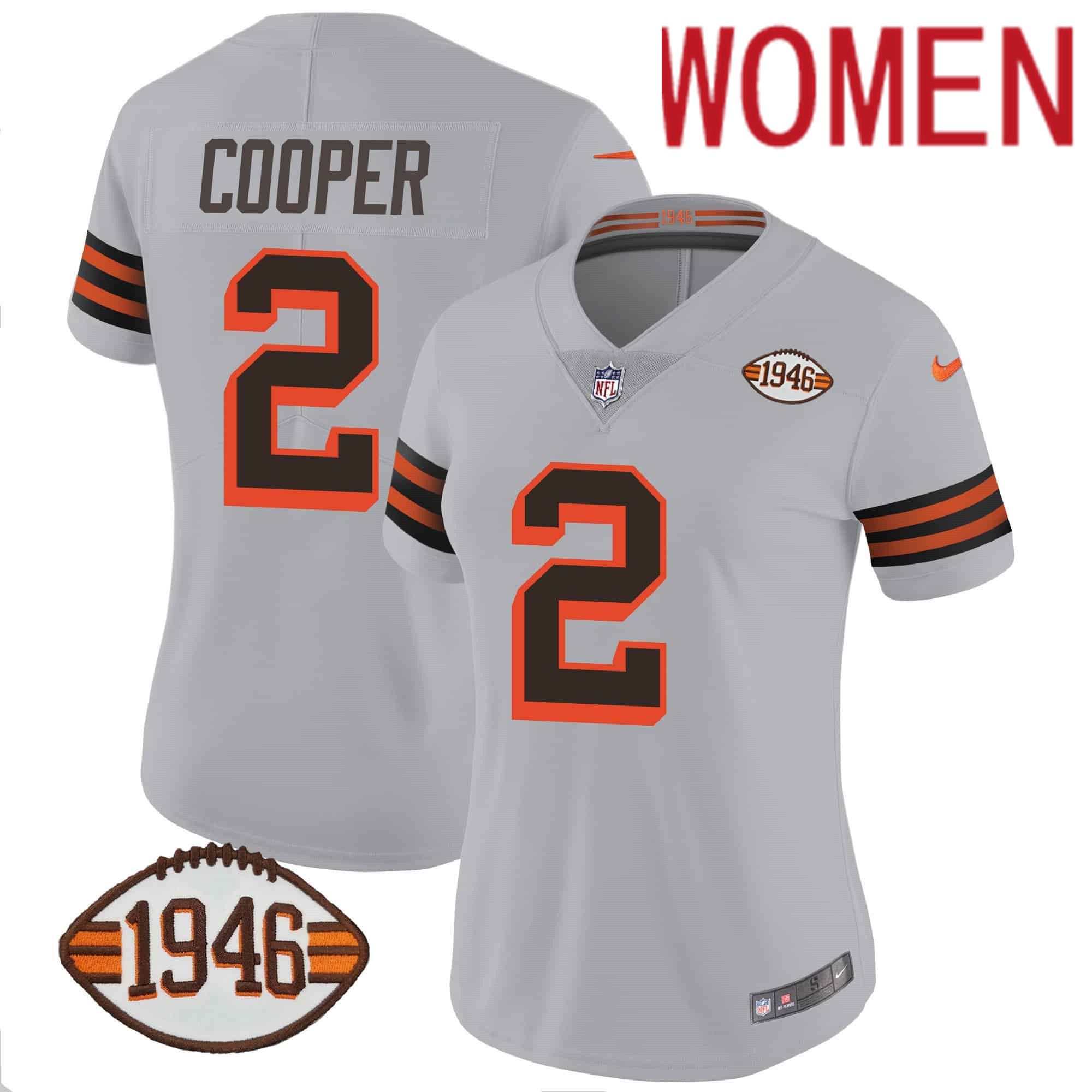 Women Cleveland Browns #2 Cooper Grey 1946 75th Anniversary Patch 2024 Nike NFL Jersey